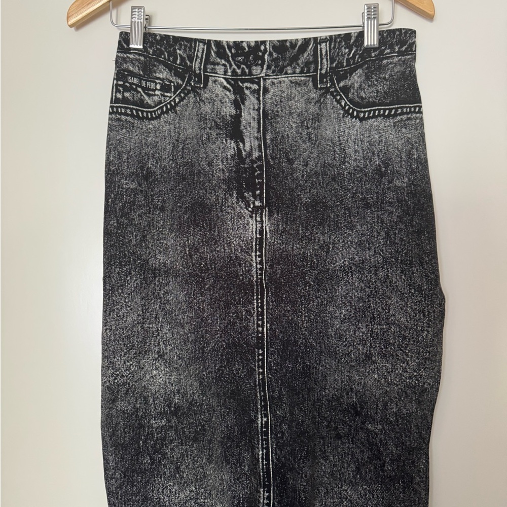Black Acid Wash pretend Denim Pencil Skirt